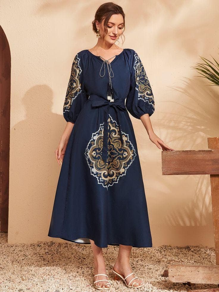 Patron de couture PDF A4 A0 pour robe maxi à manches longues |  manches ballon | Encolure froncée | ethnique bohème | Tailles XS–S–M–L - image 3
