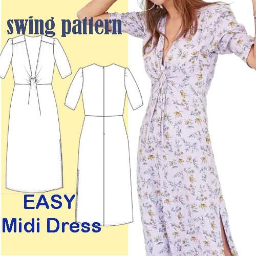 Patron de couture pour la robe midi des vacances d’été / PDF pour téléchargement immédiat/taille s-m-l-xl