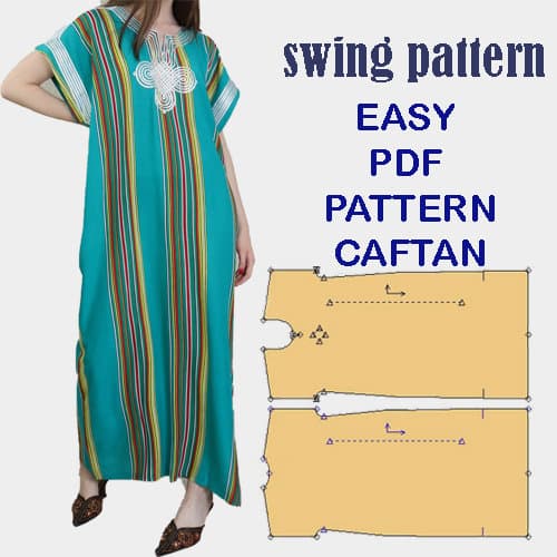 Digital PDF Sewing Pattern Caftan d'été Vêtements tendance chic ,Caftan Bedoin -resort, vêtements de plage,size printable (xs-s-m-l-xl-xxl)