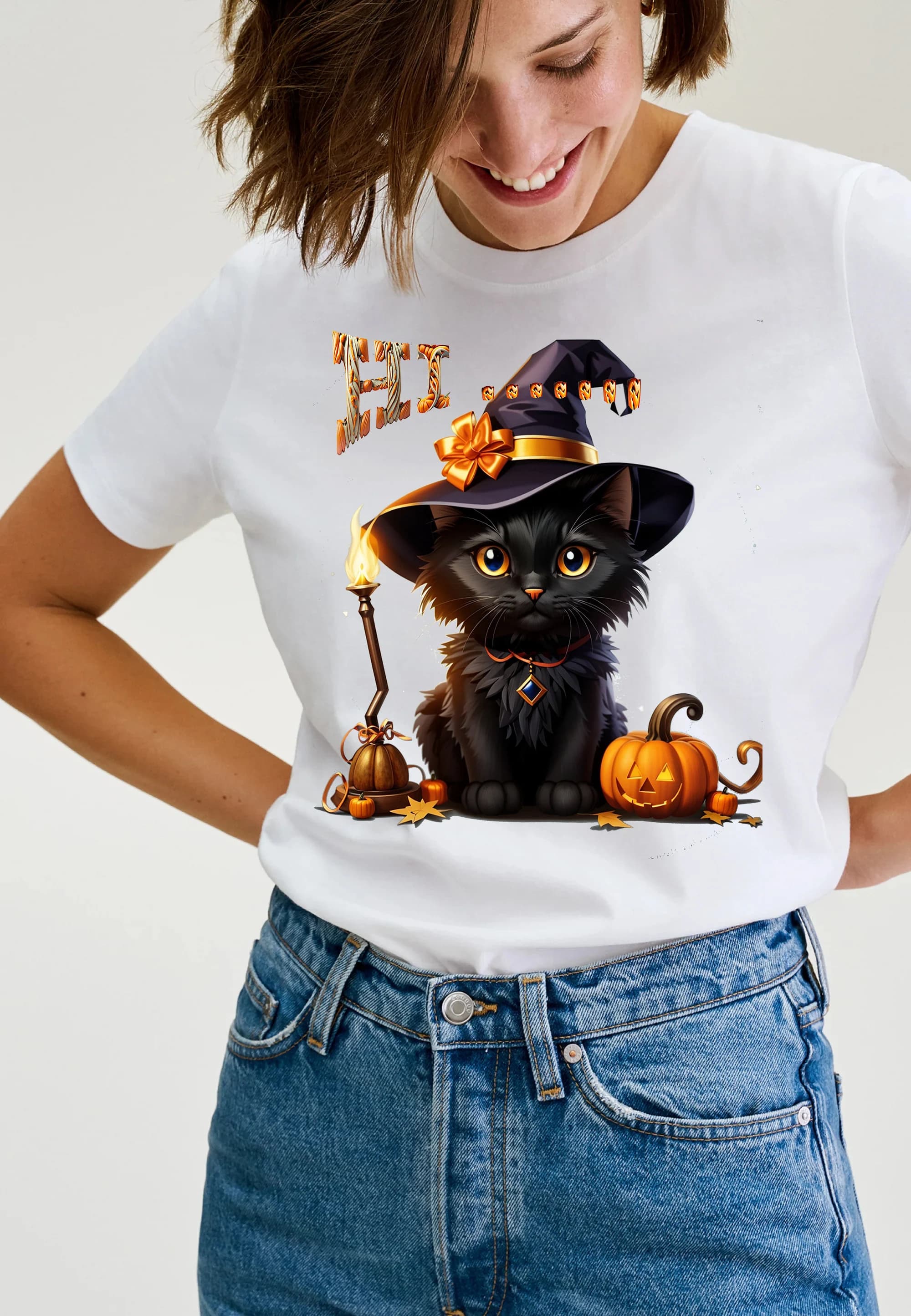Sticker Halloween :SVG-PNG-JPG , design t-shirt graphic , vector, cute black cat sitting in jack o’lantern, playful style - image 4