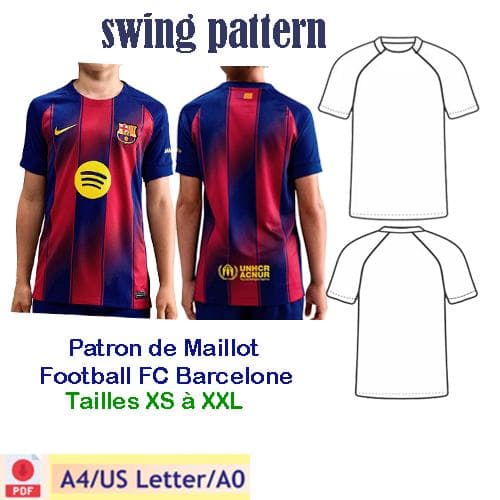 Patron de Maillot Football FC Barcelone| PDF Digital Téléchargeable A4 & A0/Tailles xs à XXL /Téléchargement instantané/ diy  pdf tenu barca