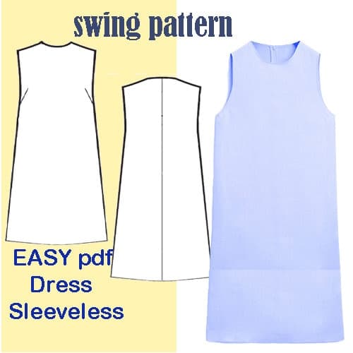 Sleeveless dress  pdf  Sewing Pattern, A-Line Dress Pattern, Cotton Summer Dress Pattern for Beginners,  sizes xs---xl /simple and chic