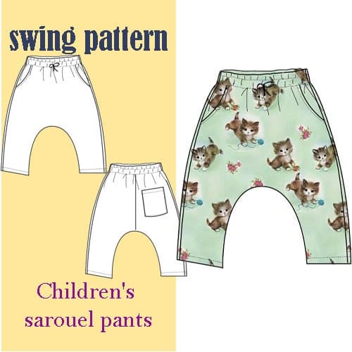 PDF baby GIRLS harem pants sewing pattern, these are cute and comfortable baggy pants//Pantalon sarouel // 7 sizes printable