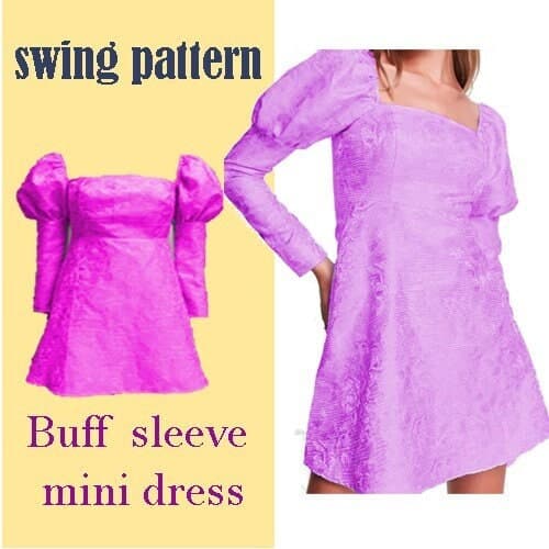 princess corset dress with long sleeve Sewing Pattern in pdf format//Loriana Puff sleeve mini dress  //sizes 4----16 UK