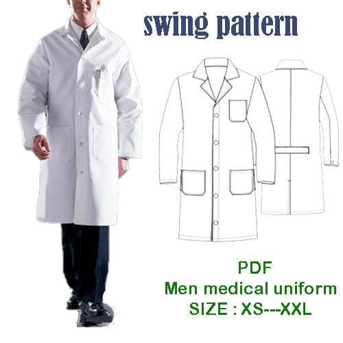 PDF-Sewing pattern / Men's long-sleeved white alpaca medical lab coat, medical uniform size XS----XXL/Patterns for making uniform clothing