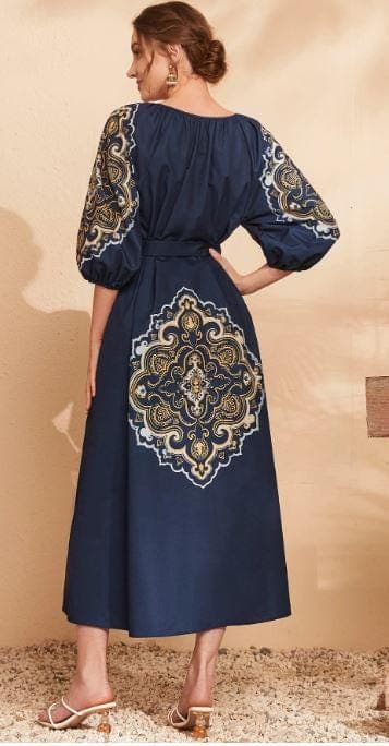Patron de couture PDF A4 A0 pour robe maxi à manches longues |  manches ballon | Encolure froncée | ethnique bohème | Tailles XS–S–M–L - image 4