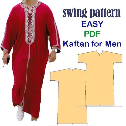 PDF swing pattern Moroccan Kaftan for Men/ Men's Caftan/traditionnels /vêtements de secours/caftan d'été/Download 6 Size(S-3XL)(pdf-A4/A0)