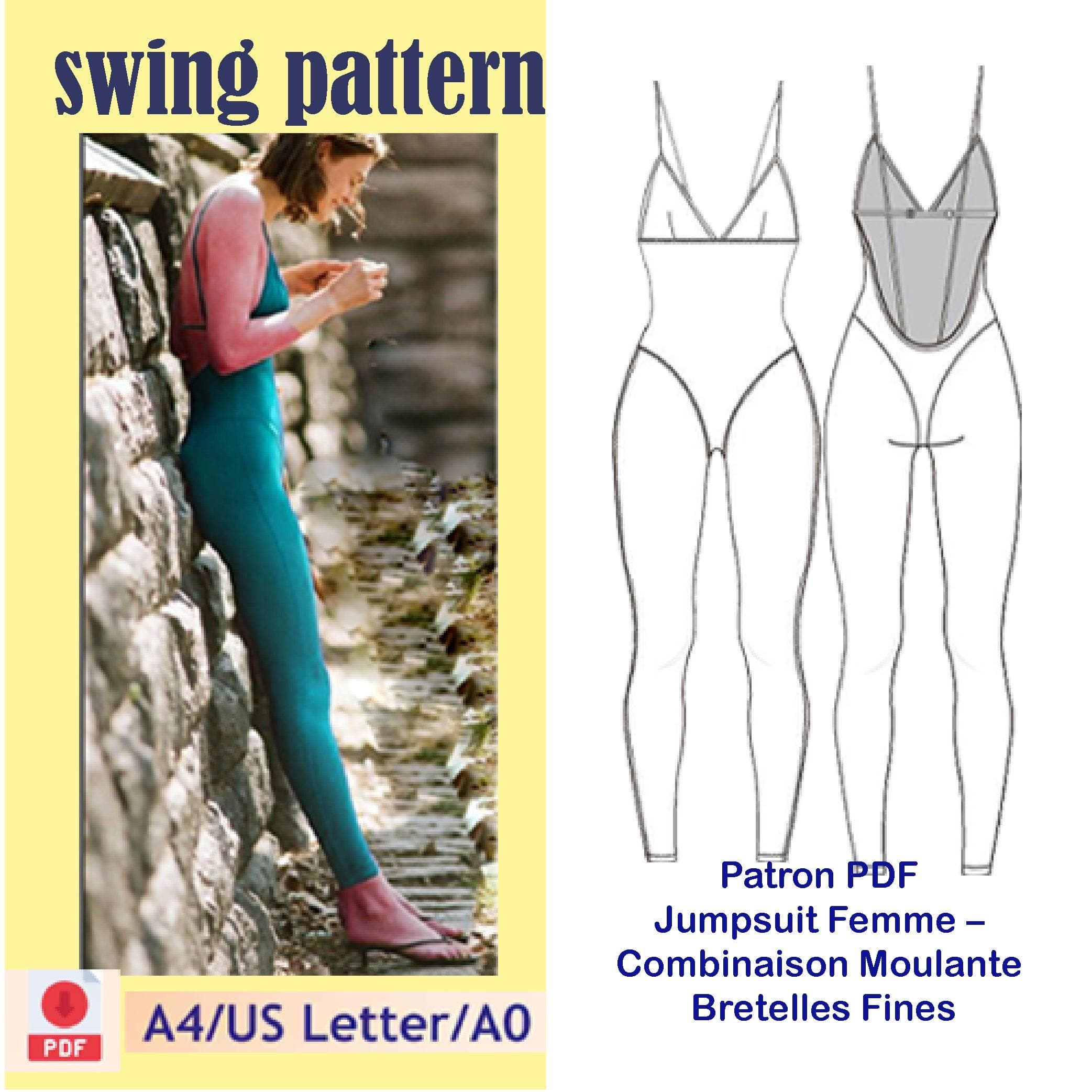 Patron PDF Jumpsuit Femme – Combinaison Moulante Bretelles Fines /Couture DIY /Taille S à XXL/summer jumpsuit sewing/Téléchargement immédiat