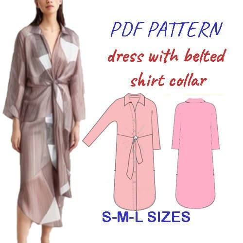 pdf swing Regular fit maxi dress with belted shirt collar/Taille S-M-L/summer dress