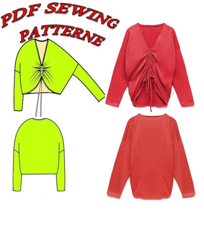 Soft sweater with gathered front // Digital PDF Sewing Pattern // US Size S-XL // Téléchargement instantané avec 4 tailles imprimables
