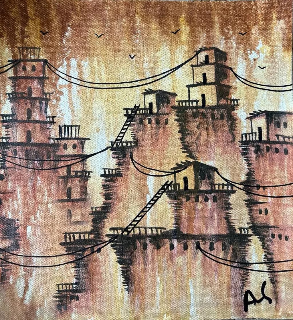 Skyline Miniature House Painting | Rustic Old-World Decor