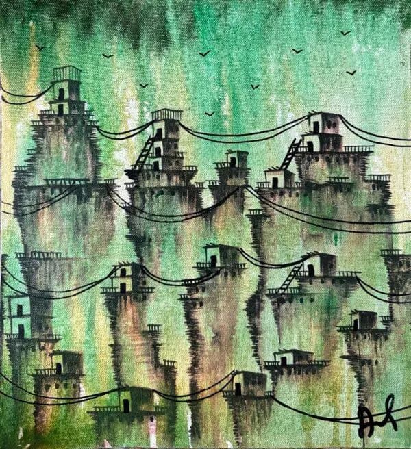Skyline Miniature House Painting | Rustic Old-World Decor - image 3