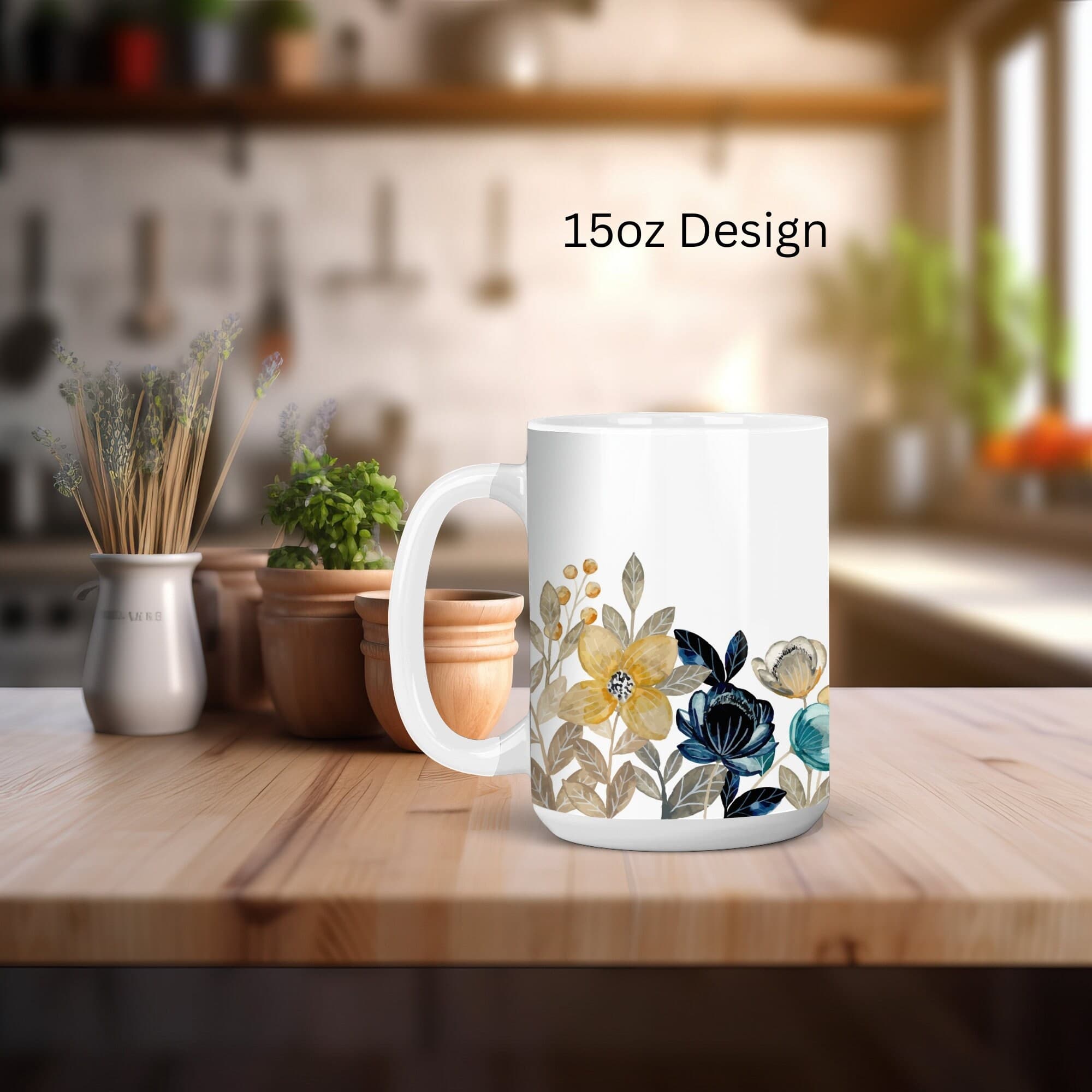 Blue Floral Coffee Mug | Boho Cottagecore Ceramic Mug - image 5
