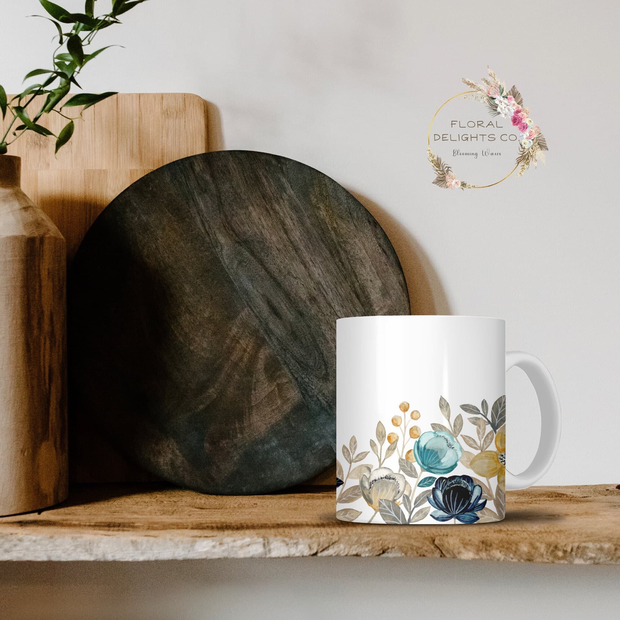 Blue Floral Coffee Mug | Boho Cottagecore Ceramic Mug