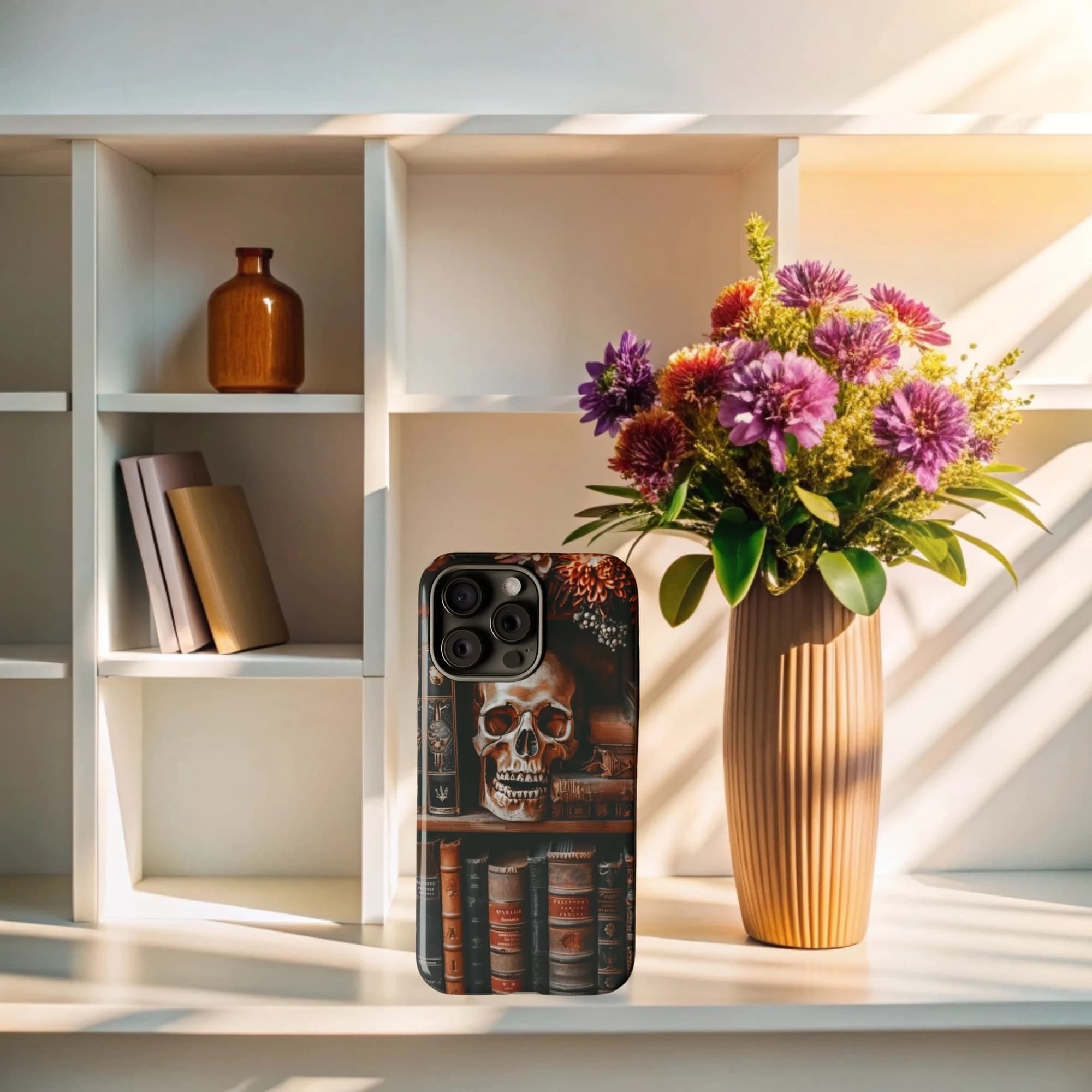 Gothic Bookshelf Phone Case, Dark Academia, PURPLE SKULL Floral Samsung Galaxy Iphone, tough case | glossy matte, S23 S22 S21 S20 Plus ultra - image 3
