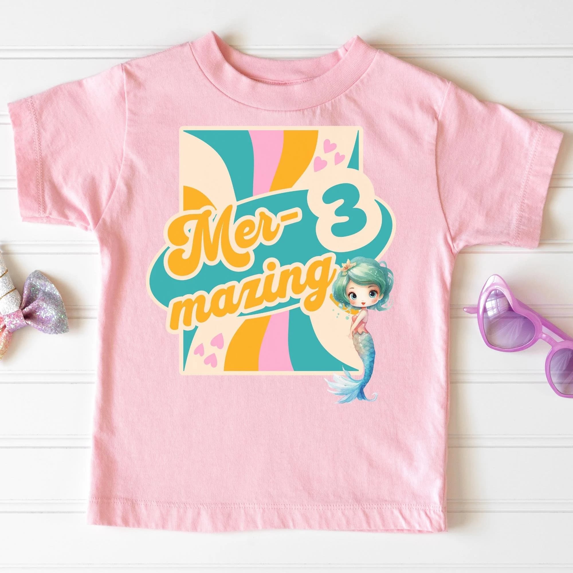 Mermaid Birthday Shirt, Personalizable, Girls, Under the Sea, Ocean Theme Party, Any Age, Mermaid Outfit, Mer-mazing, Turning 3 t-shirt, - image 5