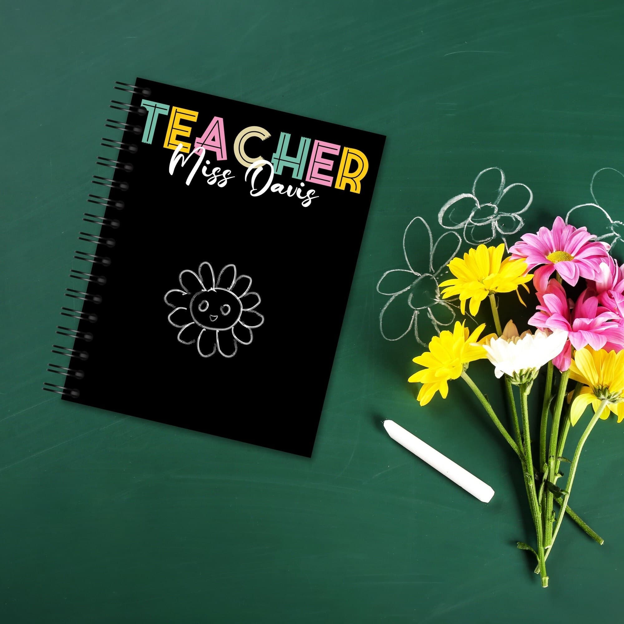 Personalized Teacher Notebook, Floral Chalk Design, Back to School