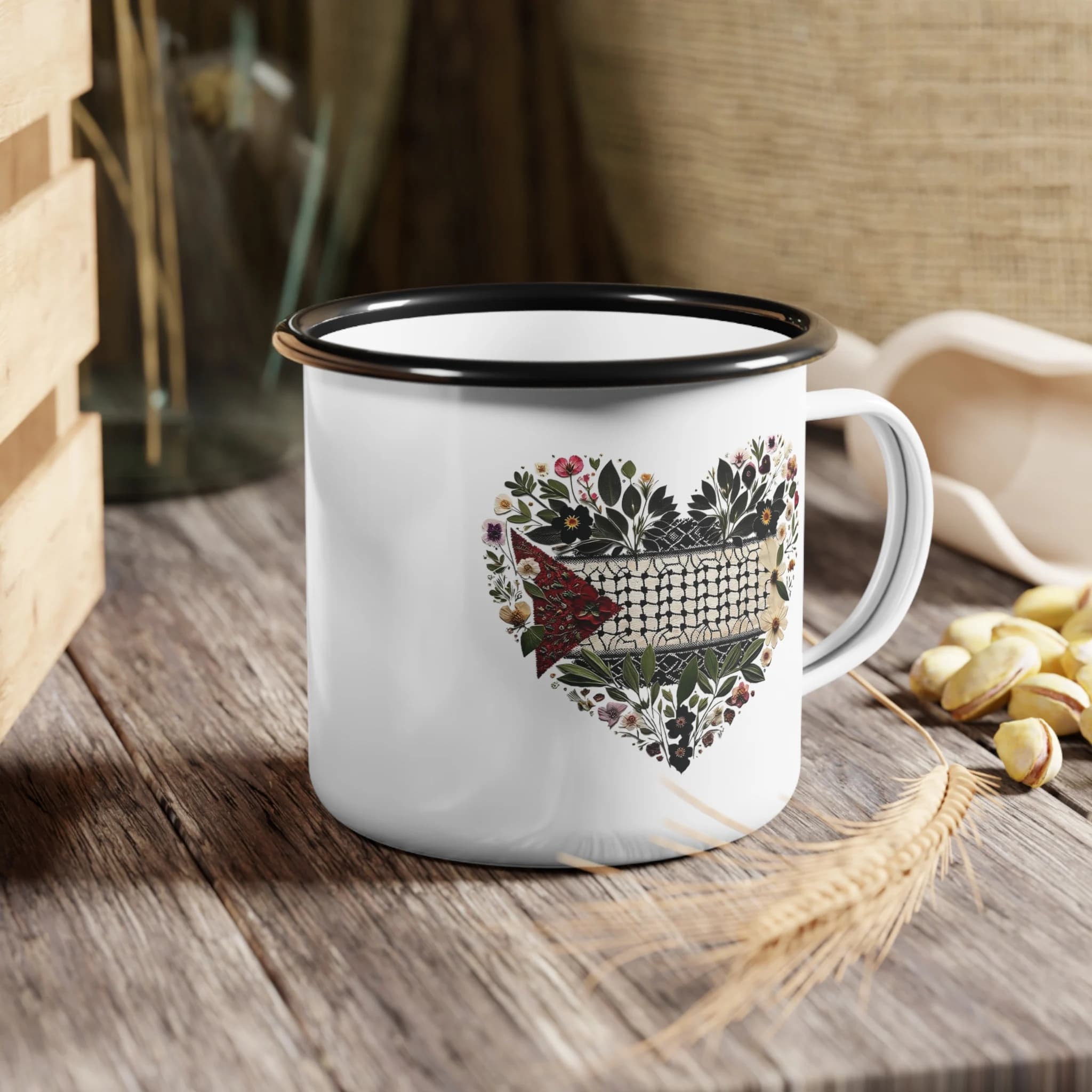 Palestine Coffee Mug | Pressed Flowers Tea Mug | Free Palestine Ceramic Mug | Palestine Gift Ideas | Palestinian Flag Cup | Enamel Camp Cup - image 3