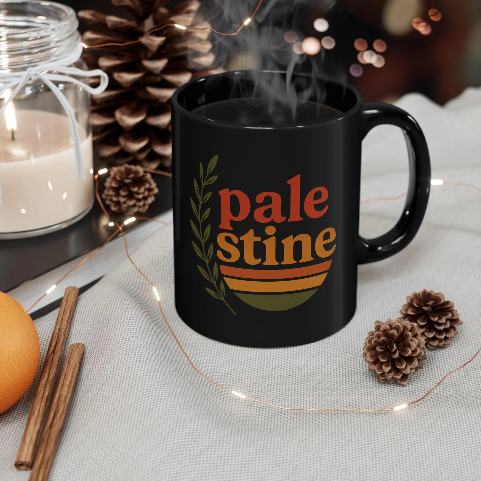 Retro Palestine Ceramic Mug: Olive Branch Design, Support Gaza