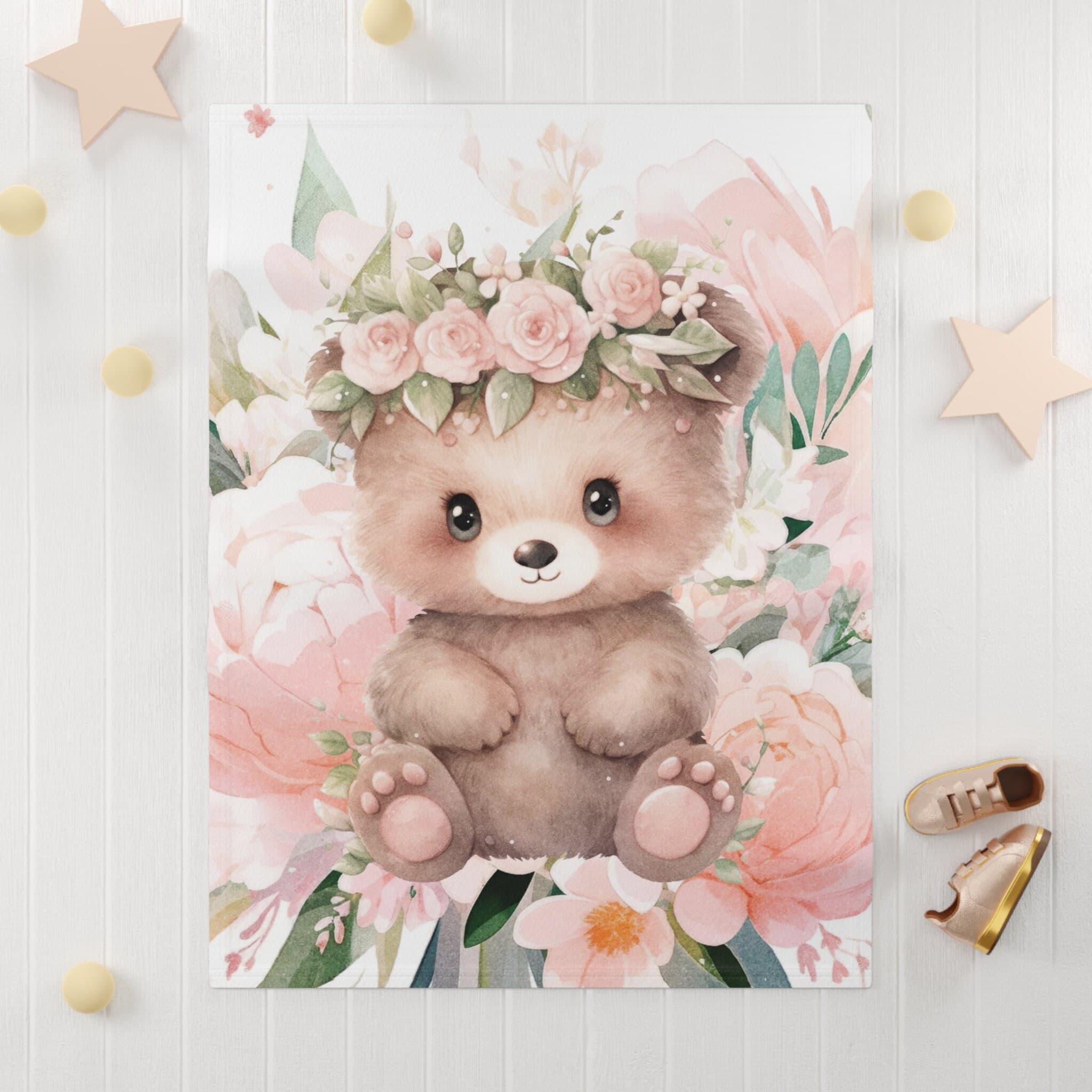 woodland Animal Baby Blanket | Baby Nursery | Baby Shower | Bear Blanket | Bear Nursery | Baby Girl | Newborn Gift, Bear Cub, Forest Animals - image 3