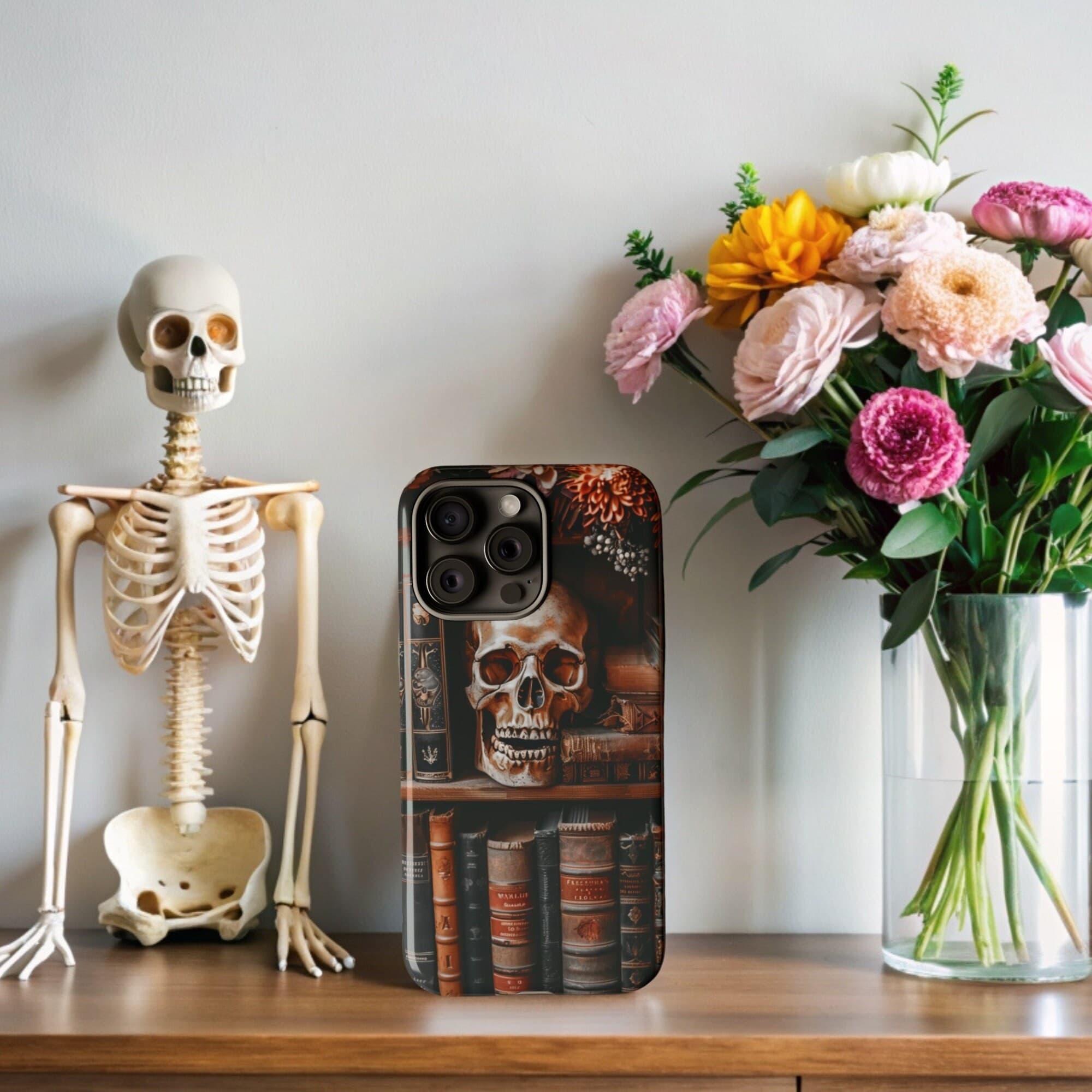Gothic Bookshelf Phone Case, Dark Academia, PURPLE SKULL Floral Samsung Galaxy Iphone, tough case | glossy matte, S23 S22 S21 S20 Plus ultra - image 5