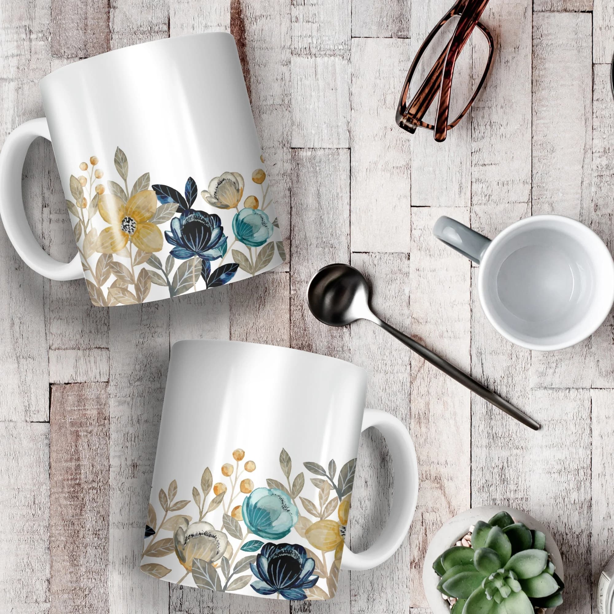 Blue Floral Coffee Mug | Boho Cottagecore Ceramic Mug - image 4