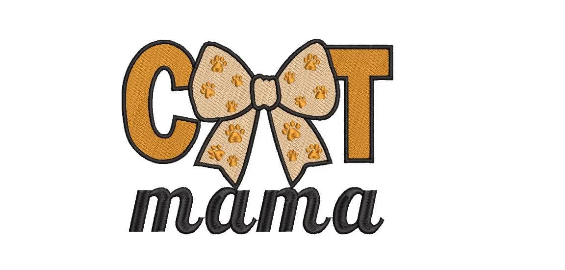 Cat Mama Embroidery Design, Bow with Paw Prints Machine Embroidery File, Cat Lover Gift, Mother's Day Embroidery, 4 Sizes, Instant Download.