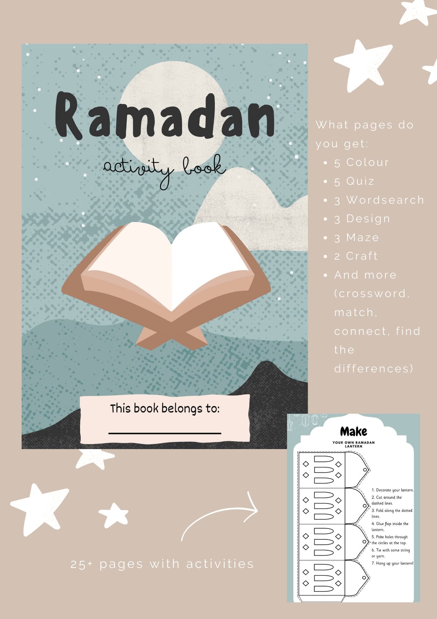 Ramadan activity book for kids 7+, Printable Ramadan activitybook blue - image 3