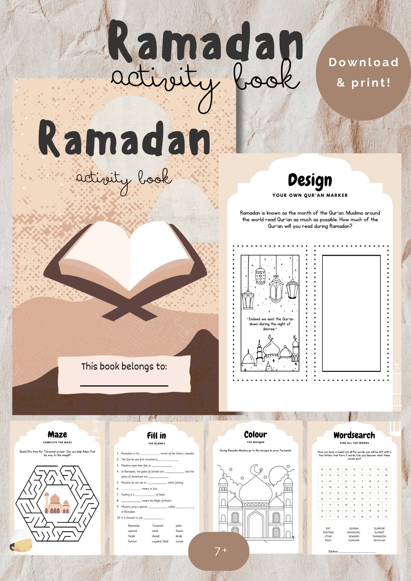 Ramadan activity book for kids 7+, Printable Ramadan activitybook