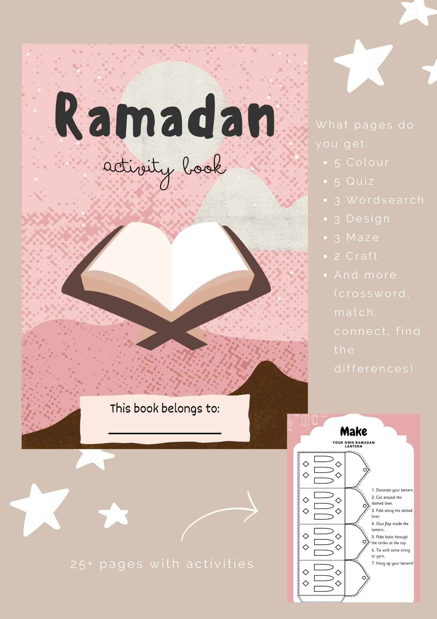 Ramadan activity book for kids 7+, Printable Ramadan pink activitybook - image 3