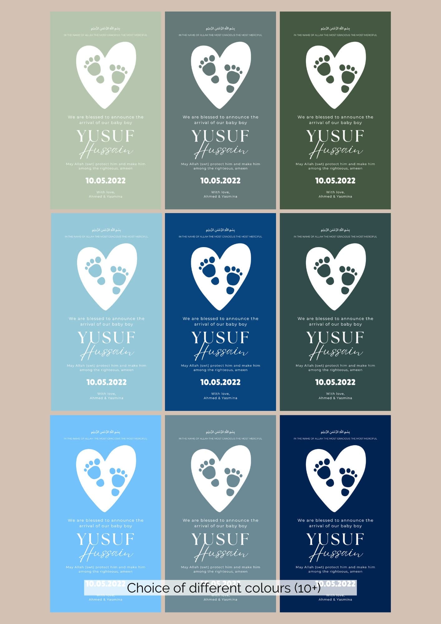Muslim Baby Boy Birth Announcement | Islamic Canva Template (Digital) - image 3