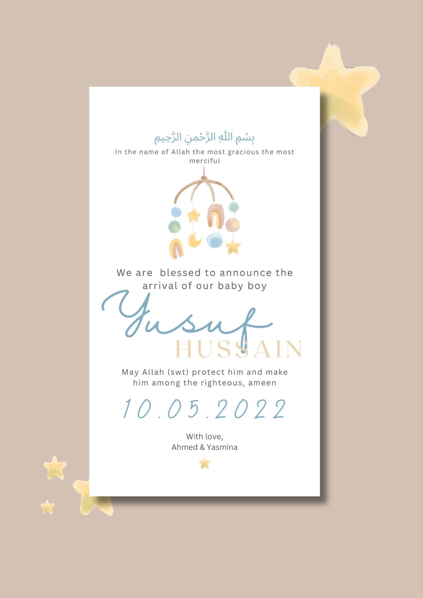 Islamic Baby Boy Birth Announcement | Blue Mobile | Editable Canva Template (Digital) - image 3