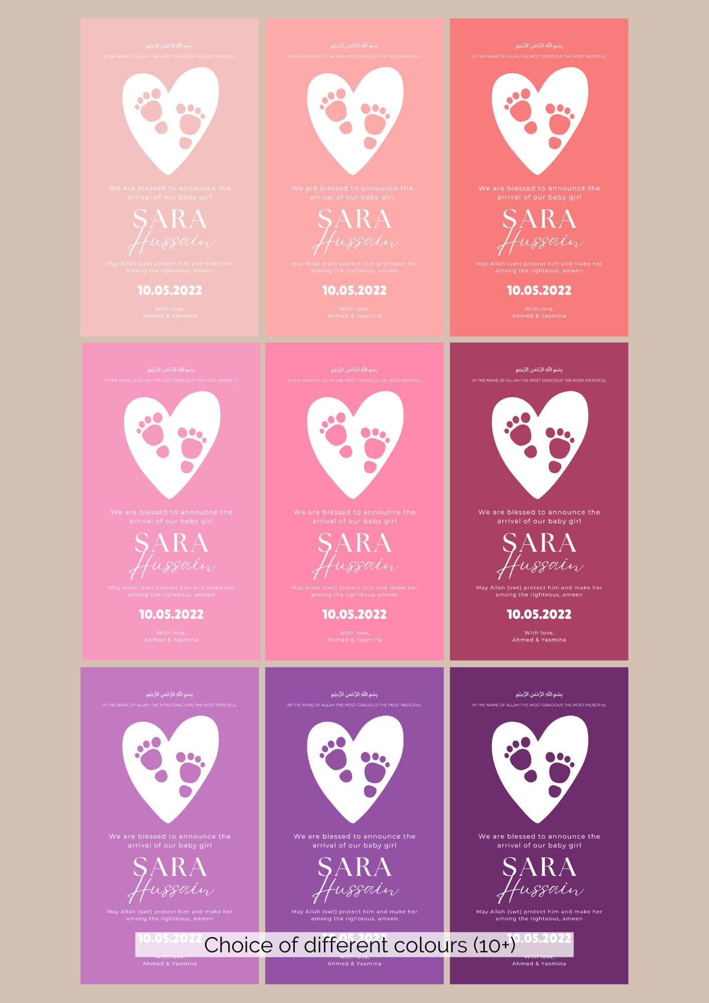 Muslim Baby Girl Birth Announcement | Islamic Canva Template (Digital Download) - image 3