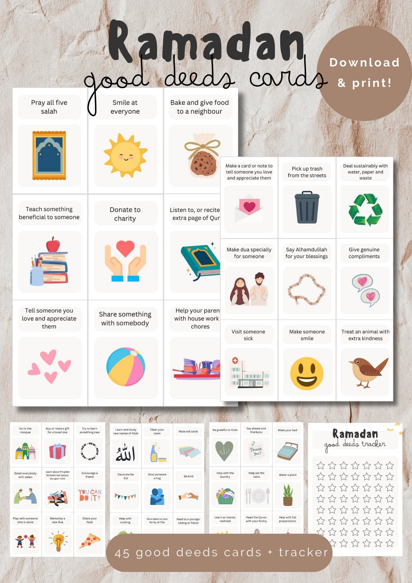 Ramadan Good Deeds Cards, Kids Activities, Muslim Activity (PDF)