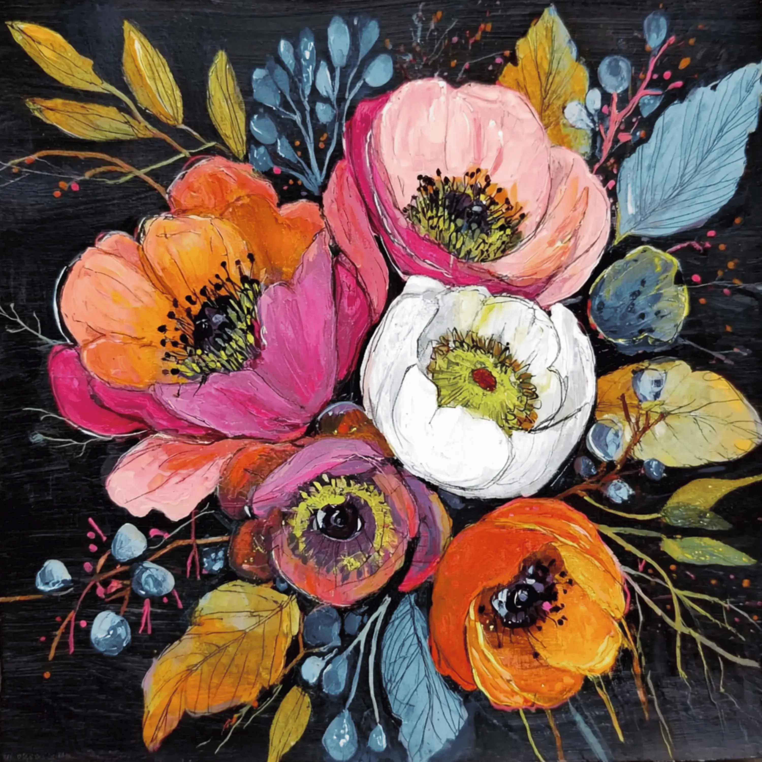 30 Floral Bouquet Wall Art Prints, Colorful Flower Painting Digital Download, Botanical Artwork PNG Files for Home Décor