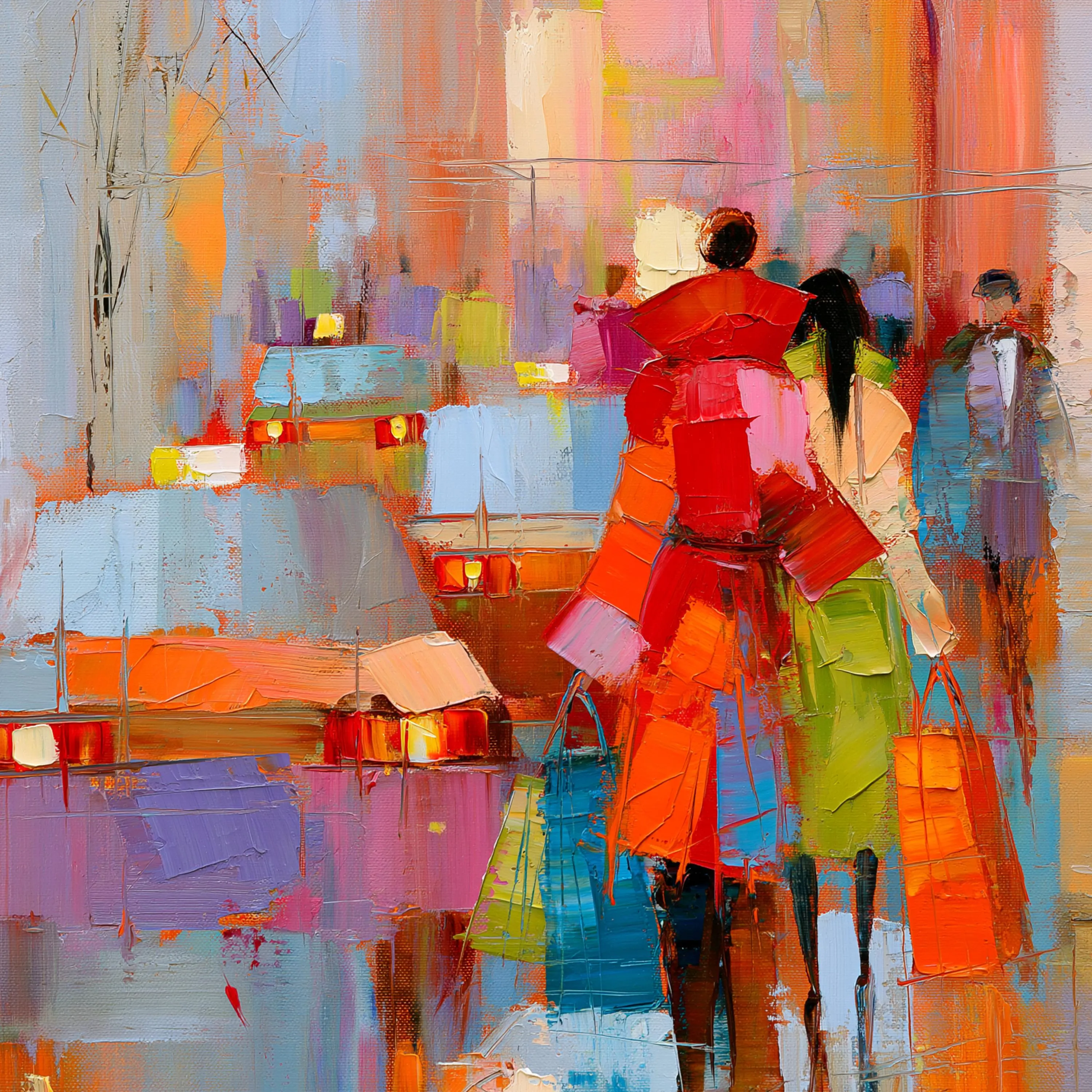 Abstract City Street Paintings Colourful Shoppers and Urban Traffic Art (37 JPG Images)
