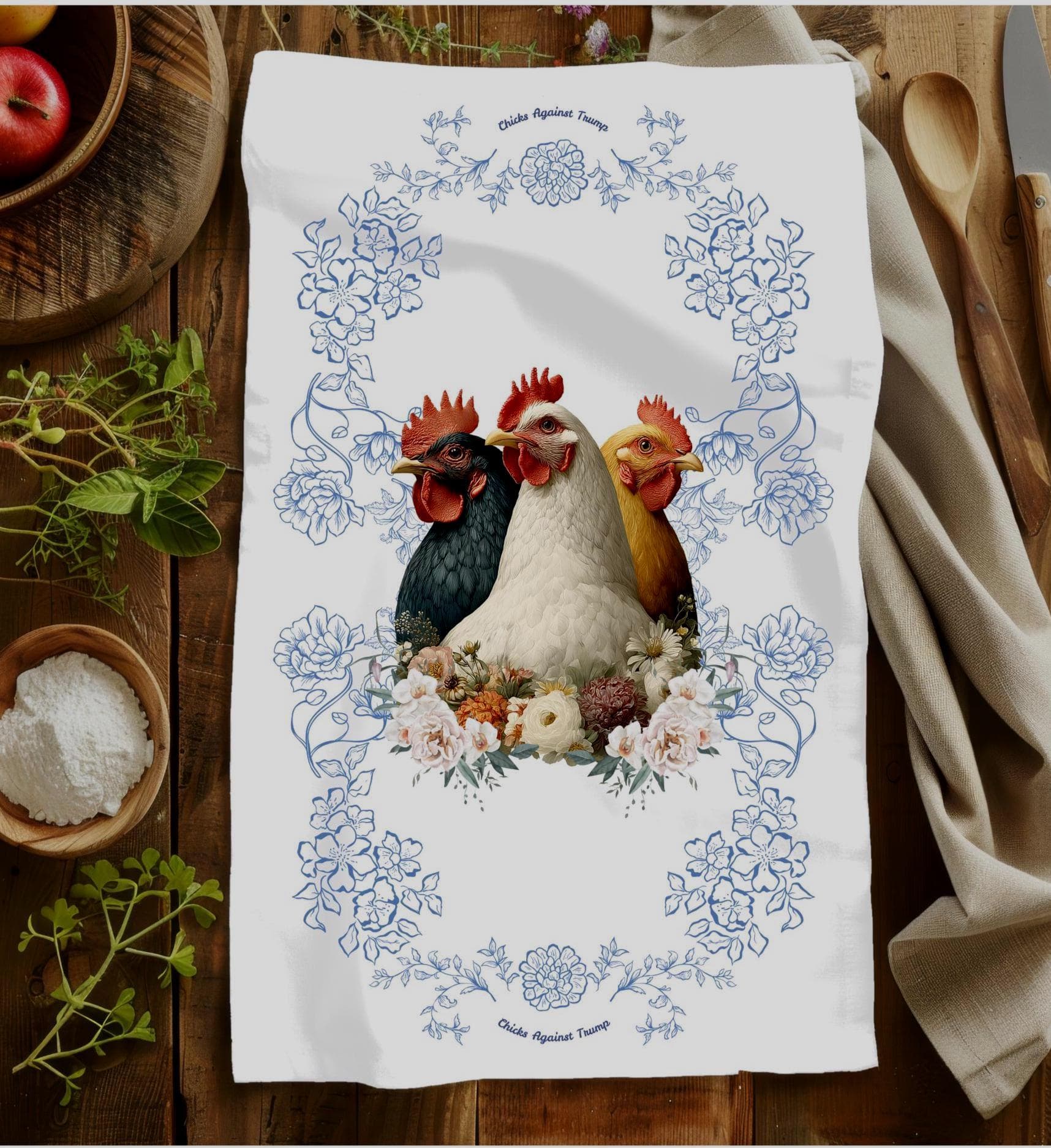 Chicks Against Trump Tea Towel, Anti Trump Chickens Farmhouse Kitchen Decor Mothers Day Gift