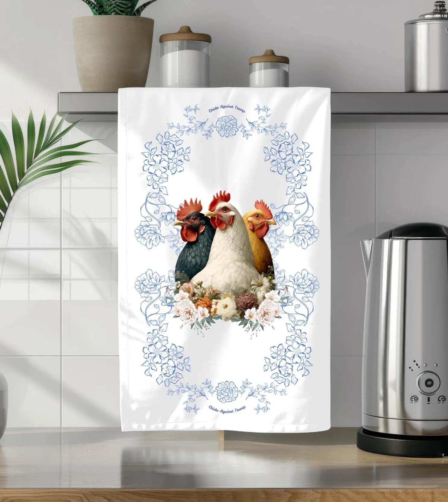 Chicks Against Trump Tea Towel, Anti Trump Chickens Farmhouse Kitchen Decor Mothers Day Gift - image 3
