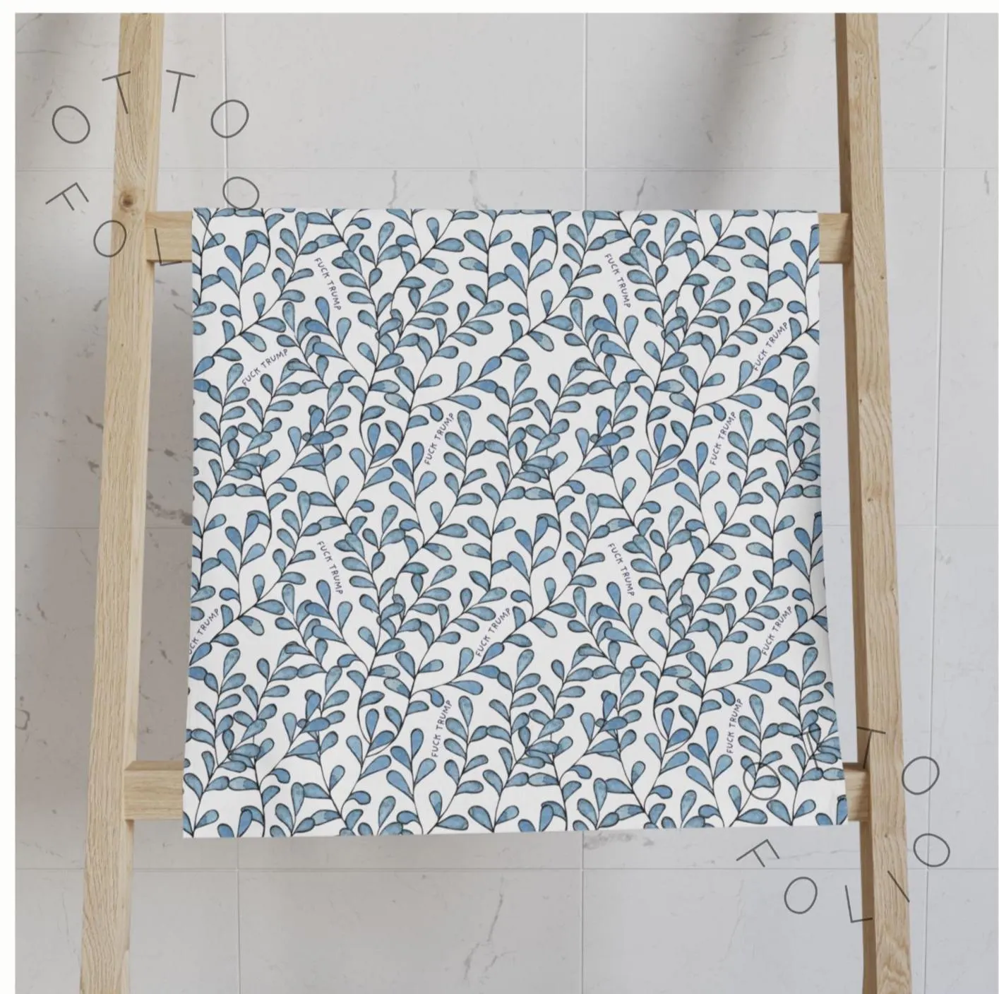 Subtle Anti Trump Boho Blue Foliage Towel, Fuck Trump Cottagecore Decor, Mother's Day Gift Mom Leaves Towel