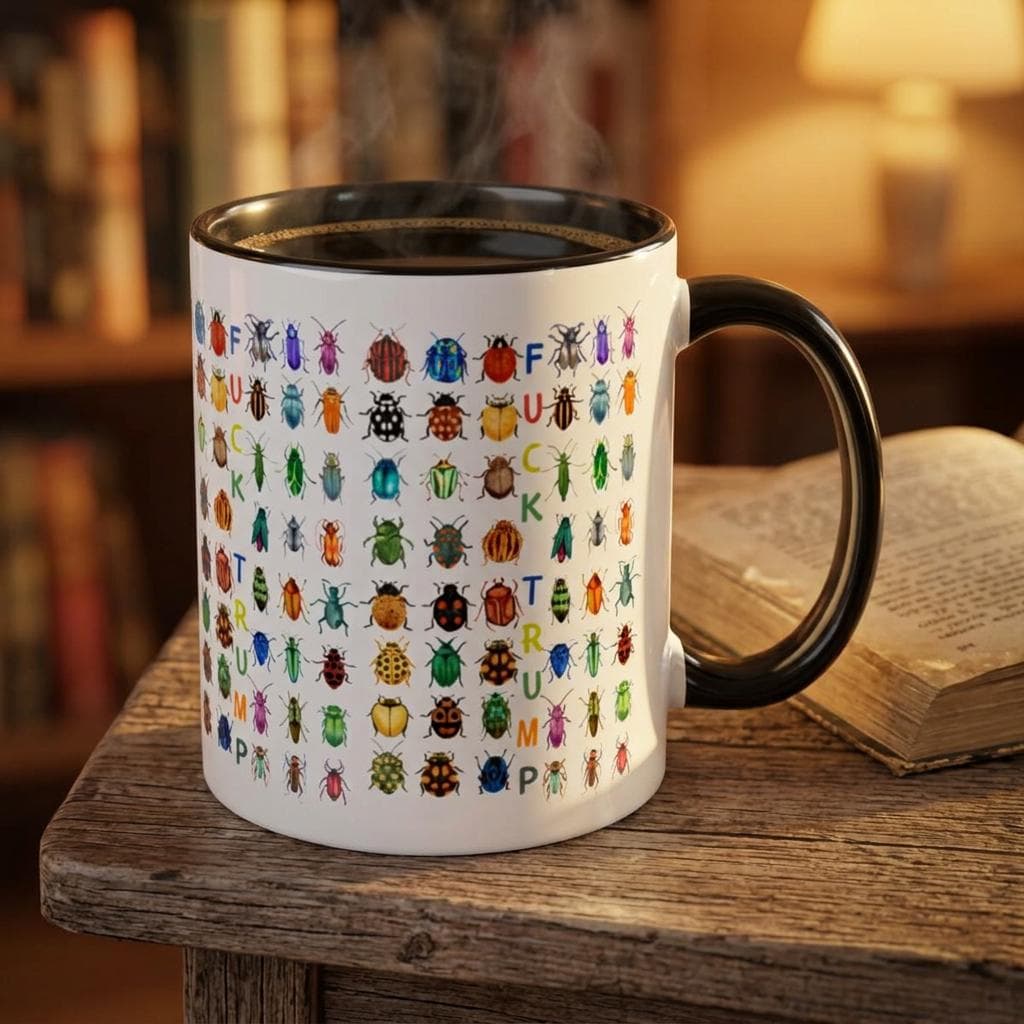 Anti Trump Bugs & Beetles Accent Mug, Subtle Fuck Trump Bug Lover Gift Cottagecore Coffee Cup