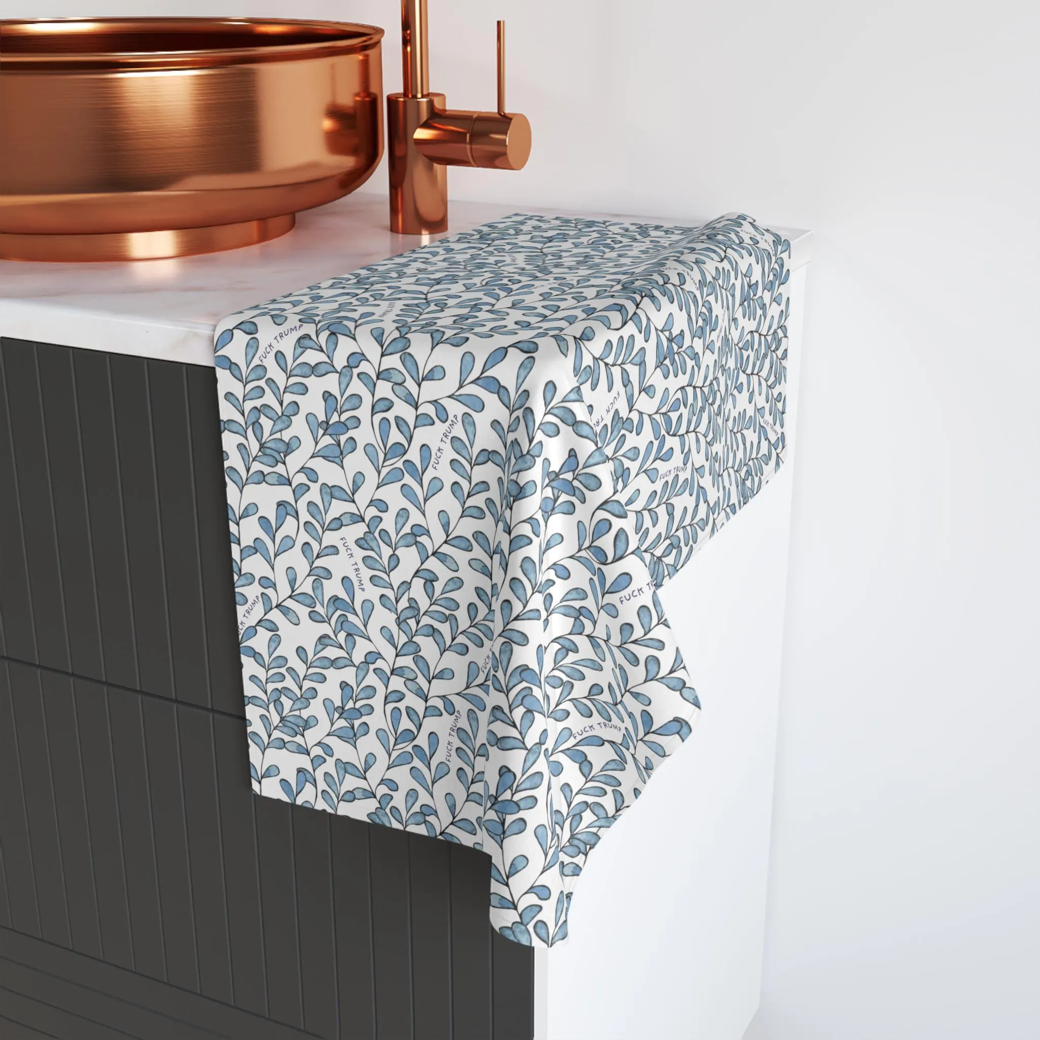 Subtle Anti Trump Boho Blue Foliage Towel, Fuck Trump Cottagecore Decor, Mother's Day Gift Mom Leaves Towel - image 5