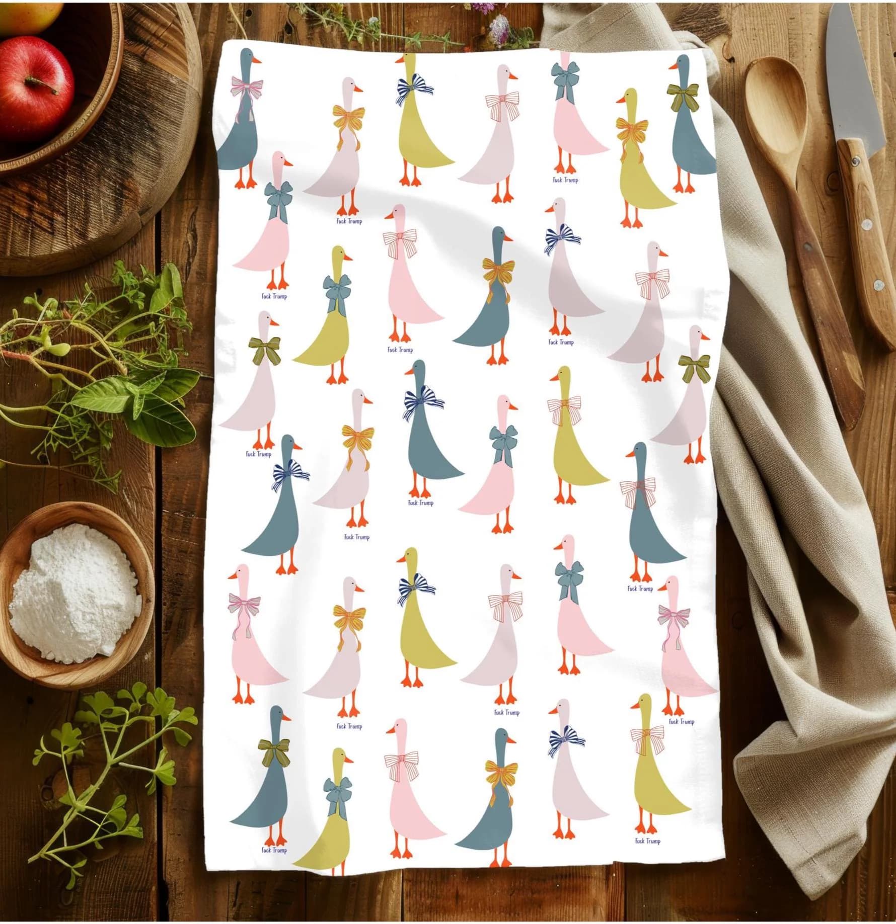 Funny Goose Subtle Fuck Trump Tea Towel Christmas Kitchen Decor Anti Trump Mom Gift Birds Holiday Home Decor Xmas Towel