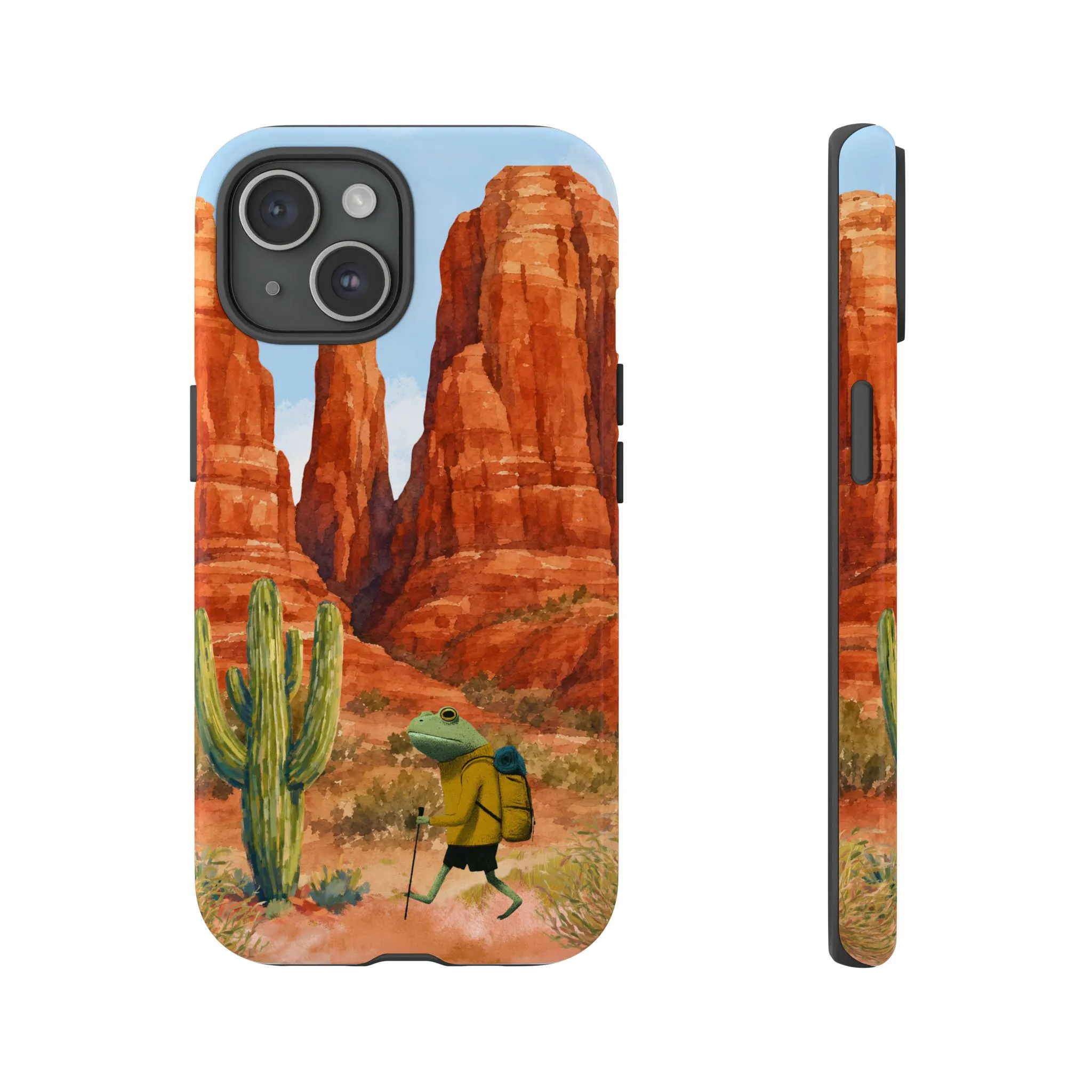 Frog Hiker Desert Cactus Phone Case, Hiking Lover Nature Scenic Watercolor Southwest Gift - image 5