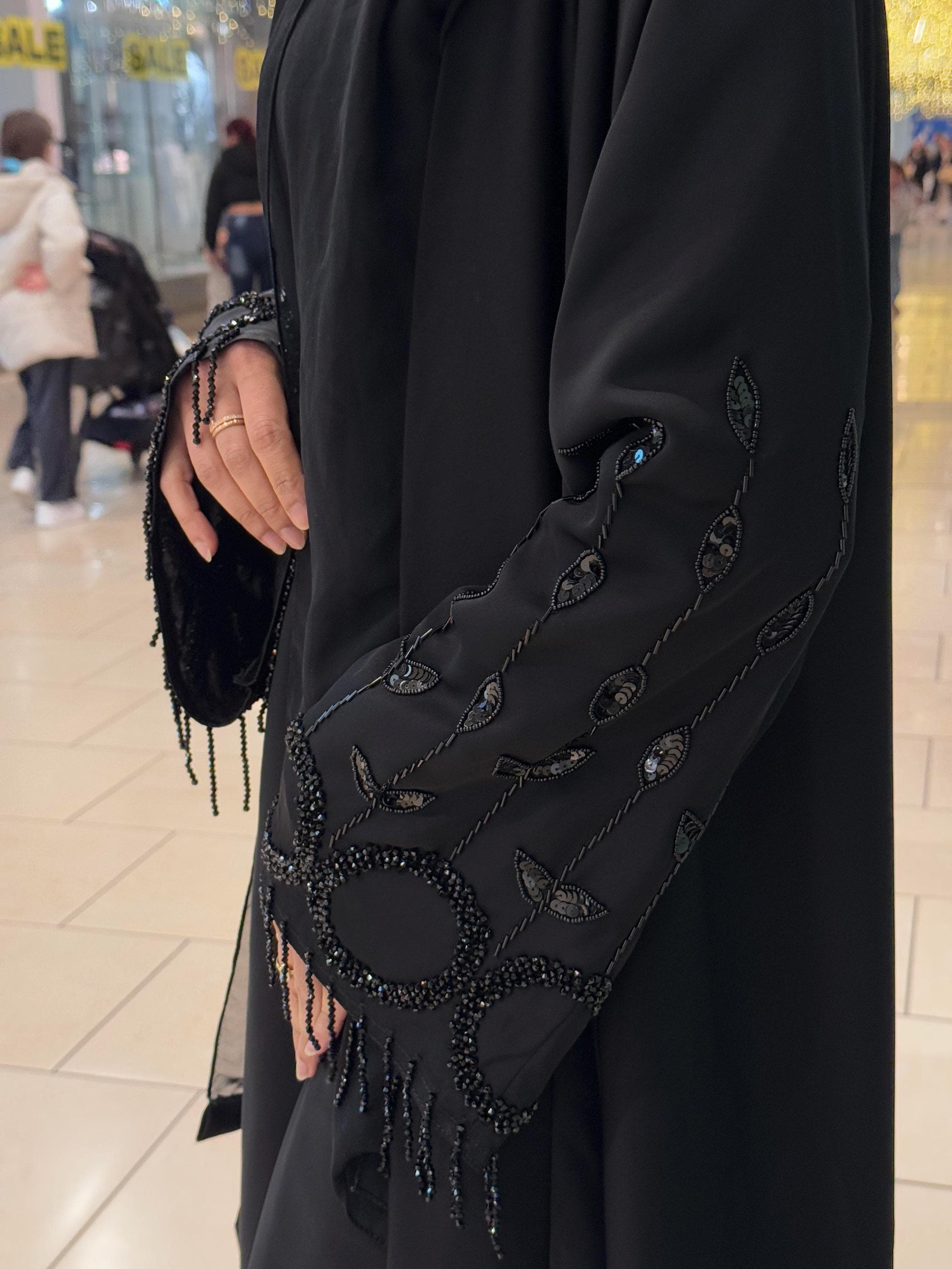 PureAbayas Qamar Abaya - Luxury 4 Piece Abaya Set Handcrafted Embellished Open - image 4
