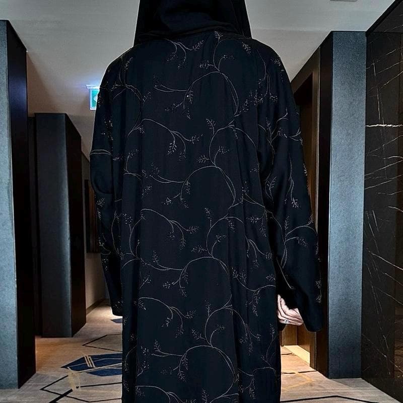 PureAbayas Luxury Marwa Open Abaya with Embroidery and Gemstones Embellishments - image 5