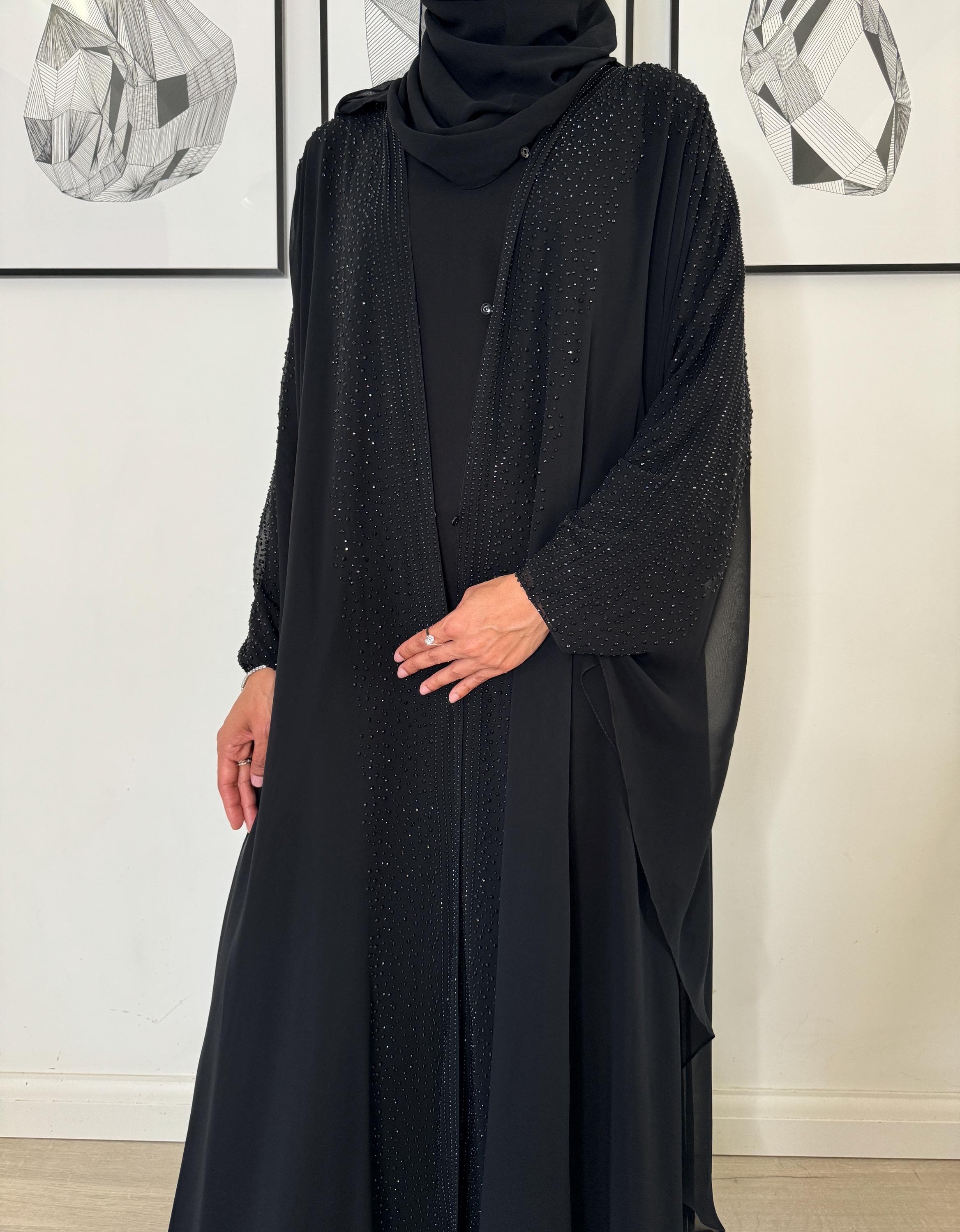 Sabah Bahraini Farasha Set- Butterfly Abaya- Batwing Abaya- Black Chiffon Dress - Wedding Bridal Wear - Occasion Abaya Set - image 5