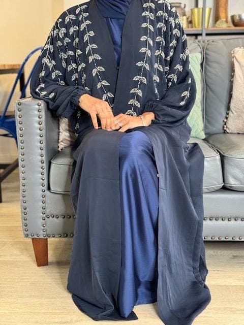 Yusra Luxury Handcrafted Open Abaya Set | Premium Embellished Modest Wear for Weddings, Eid, and Parties - image 5