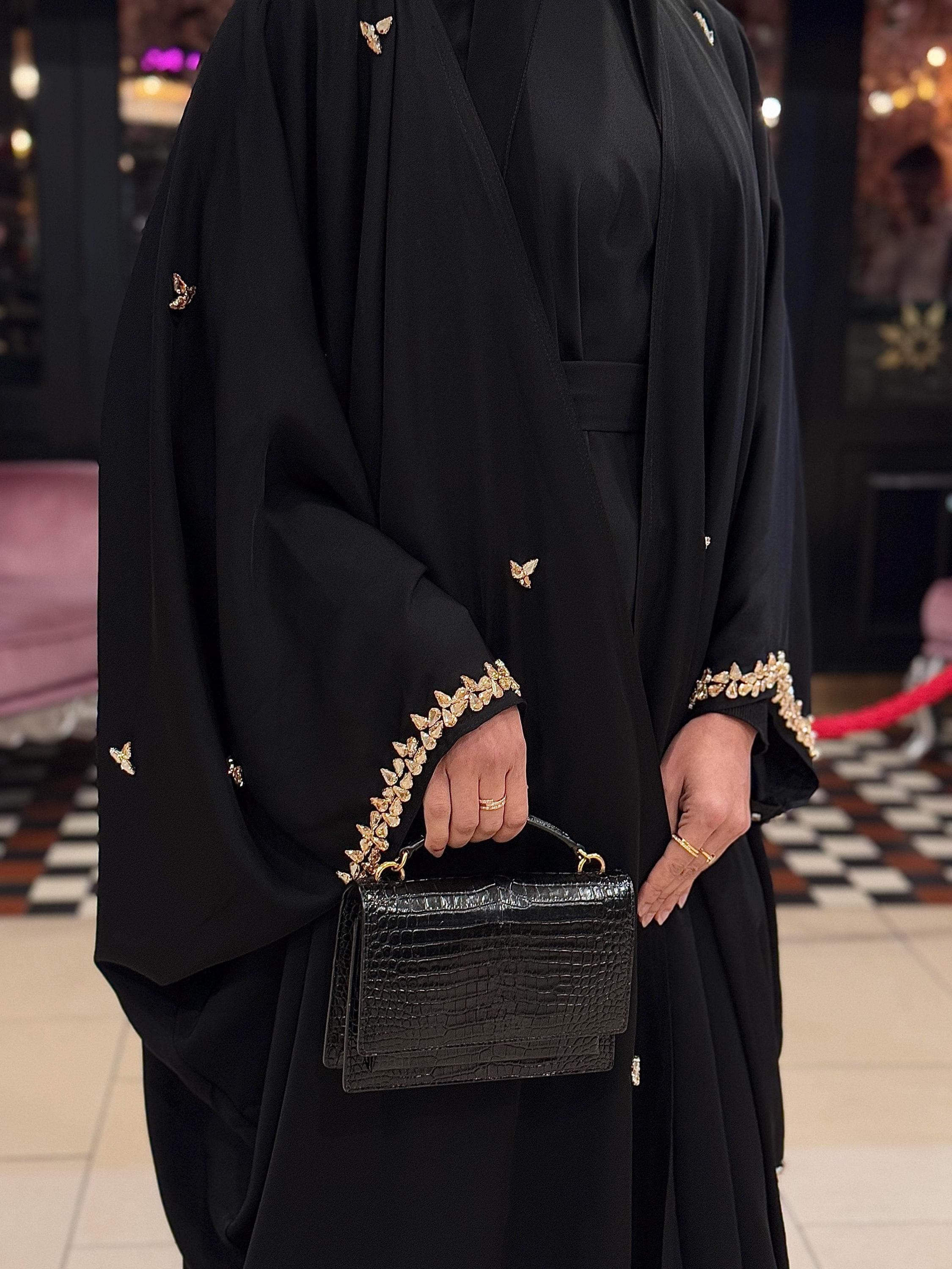 PureAbayas Iqra Abaya - Handcrafted Open Butterfly Heavy Embellished Jewels 4, Eid Outfit