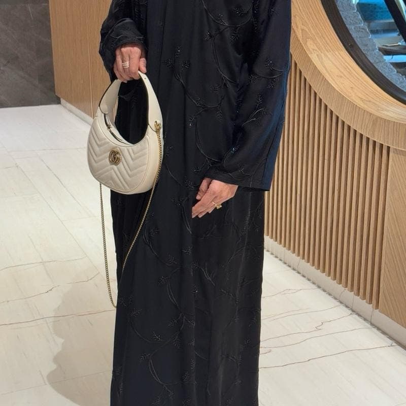 PureAbayas Luxury Marwa Open Abaya with Embroidery and Gemstones Embellishments - image 4