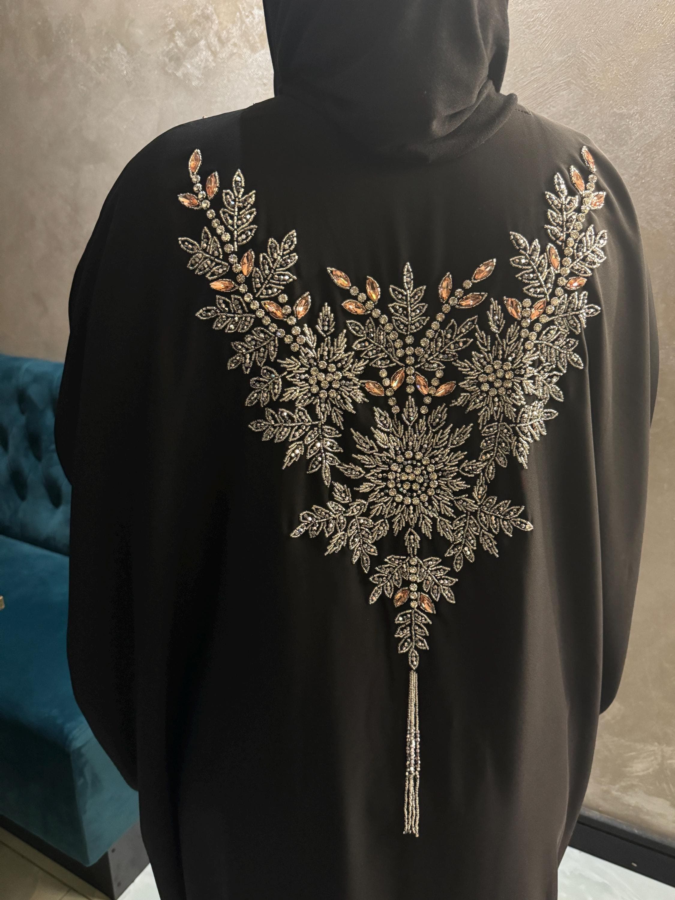 Luxury Princess Handbeaded Open Abaya with Buttons- butterfly abaya-batwing abaya-party abaya- wedding abaya-designer abaya - image 3
